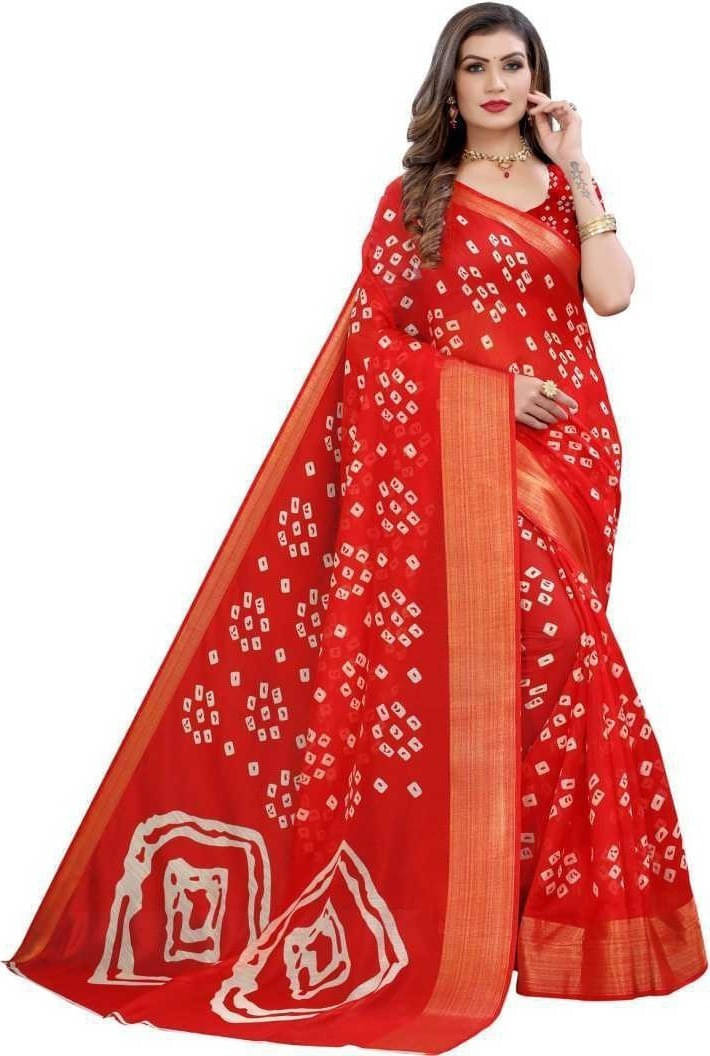     			Suali Cotton Blend Striped Saree With Unstitched Blouse Piece ( Red )