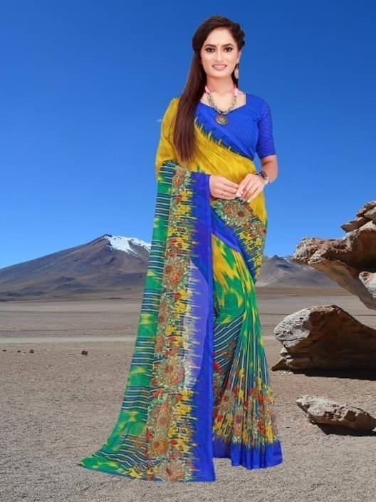     			Suali Cotton Blend Striped Saree With Unstitched Blouse Piece ( Multicolor )