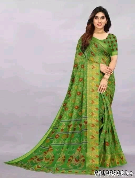     			Suali Cotton Blend Striped Saree With Unstitched Blouse Piece ( Green )