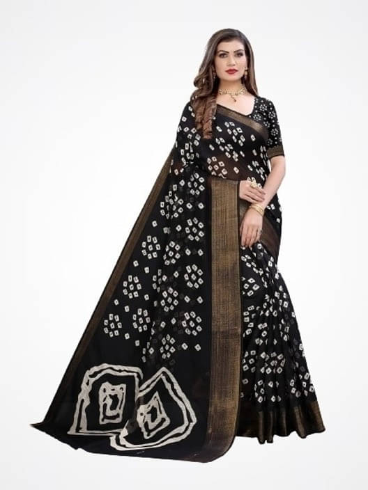     			Suali Cotton Blend Striped Saree With Unstitched Blouse Piece ( Black )