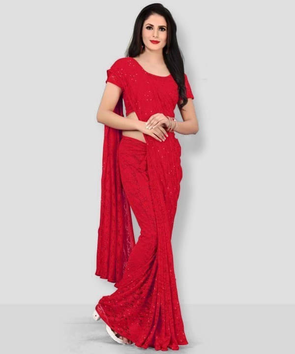     			Suali Cotton Blend Striped Saree With Unstitched Blouse Piece ( Red )