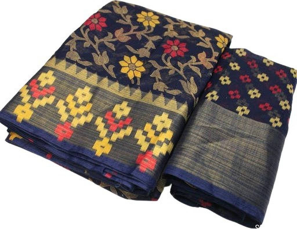     			Suali Cotton Blend Striped Saree With Unstitched Blouse Piece ( Yellow )