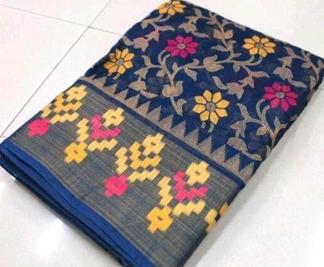     			Suali Cotton Blend Striped Saree With Unstitched Blouse Piece ( Blue )