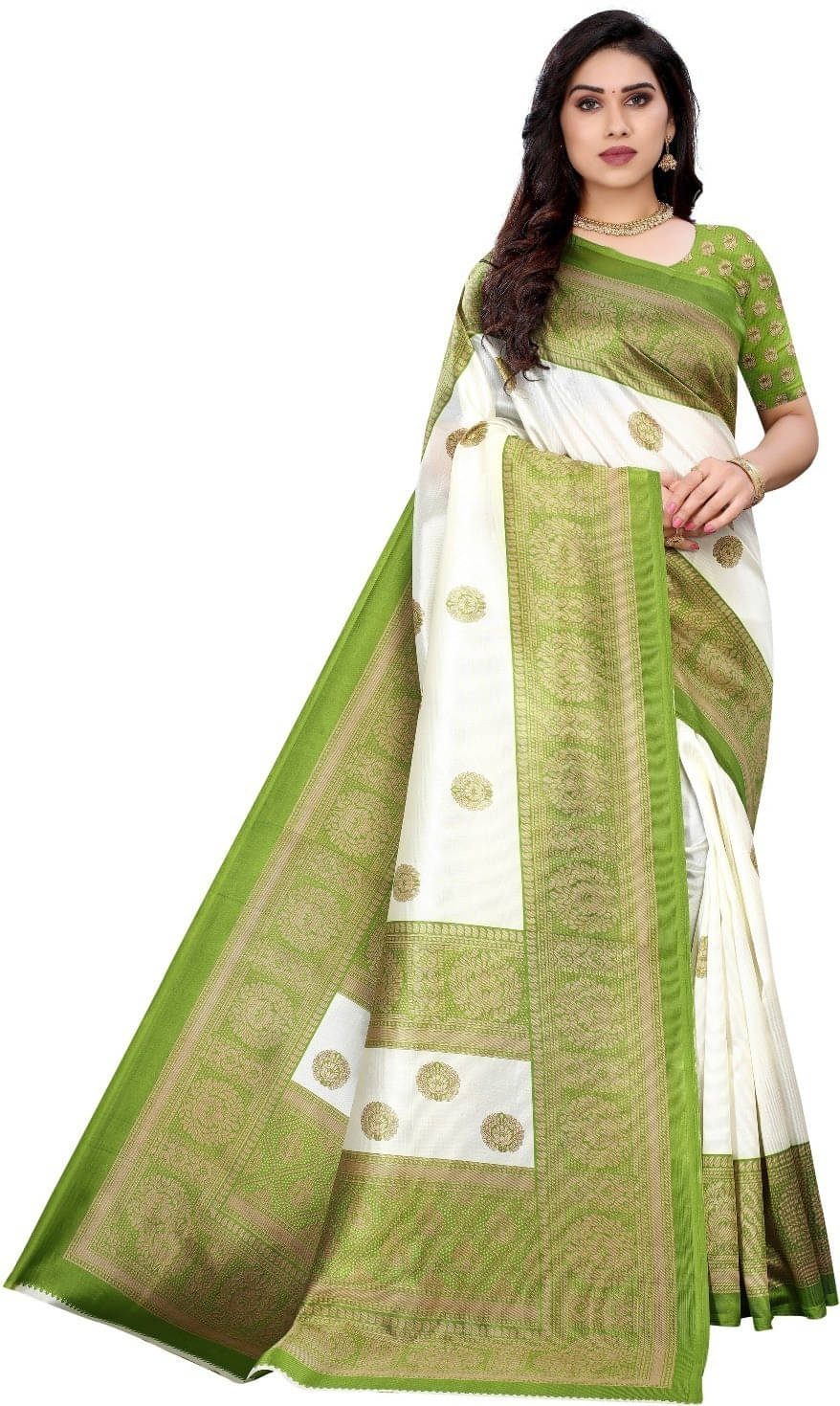    			Suali Cotton Blend Woven Saree With Unstitched Blouse Piece ( Green )