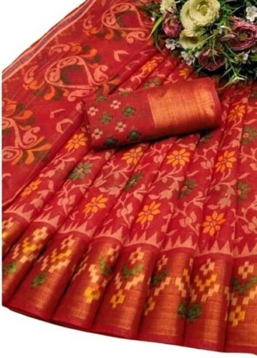    			Suali Cotton Blend Woven Saree With Unstitched Blouse Piece ( Red )