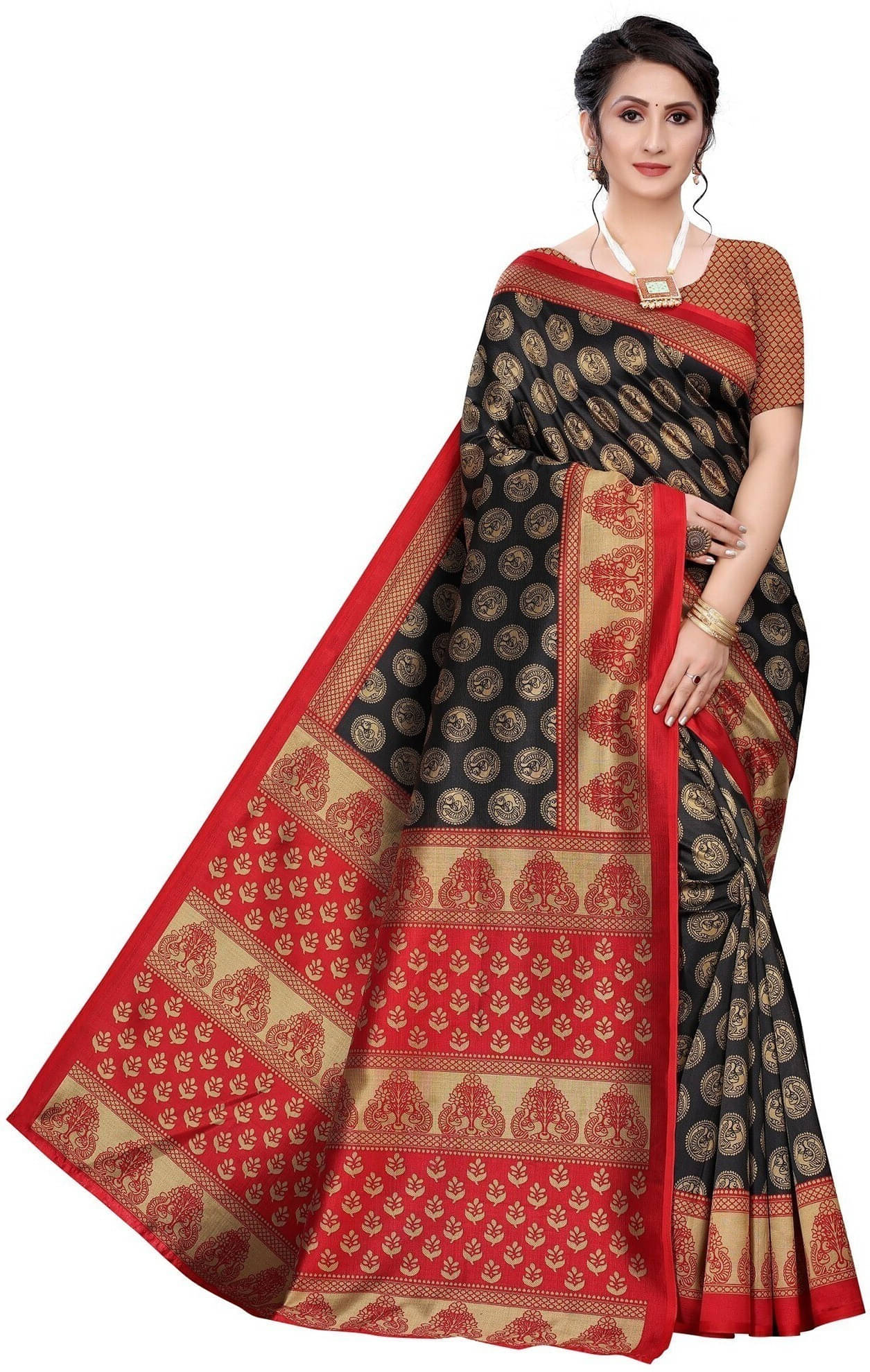 Suali Cotton Blend Woven Saree With Unstitched Blouse Piece ( Black ) Suali Cotton Blend Woven Saree With Unstitched Blouse Piece ( Black )