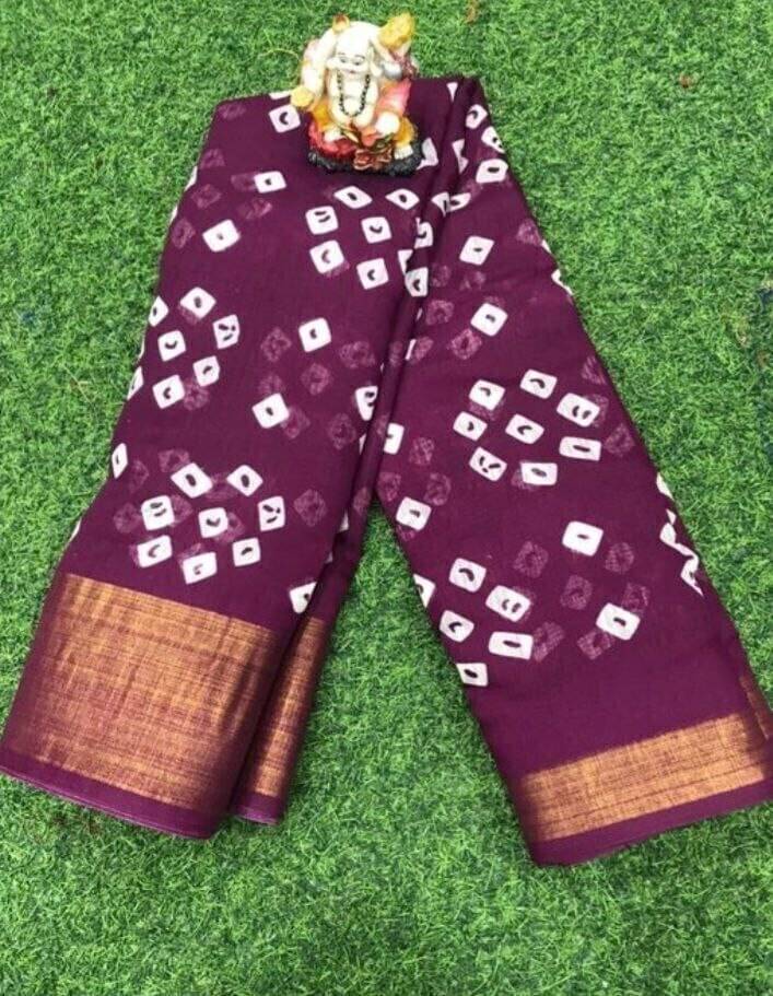     			Suali Cotton Printed Saree With Unstitched Blouse Piece ( Purple )