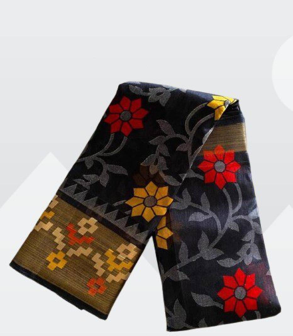 Suali Cotton Printed Saree With Unstitched Blouse Piece ( Black ) Suali Cotton Printed Saree With Unstitched Blouse Piece ( Black )