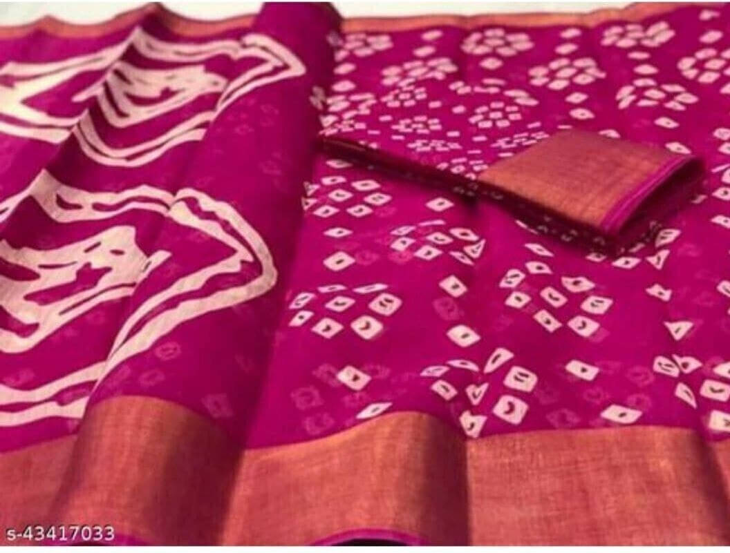     			Suali Cotton Printed Saree With Unstitched Blouse Piece ( Purple )