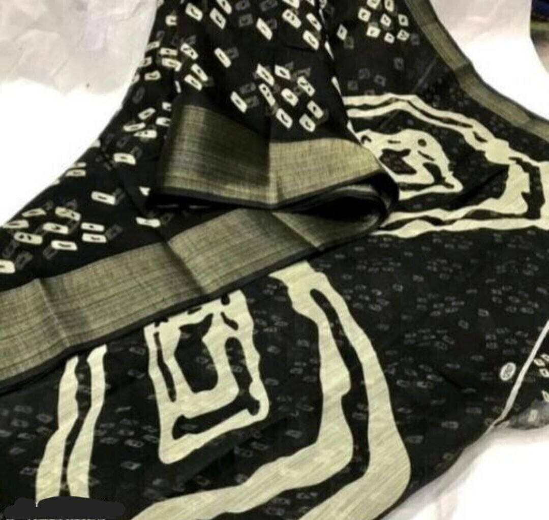Suali Cotton Printed Saree With Unstitched Blouse Piece ( Black ) Suali Cotton Printed Saree With Unstitched Blouse Piece ( Black )