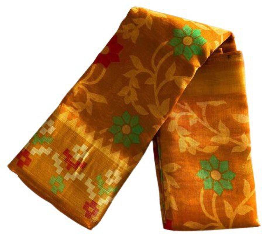     			Suali Cotton Printed Saree With Unstitched Blouse Piece ( Yellow )