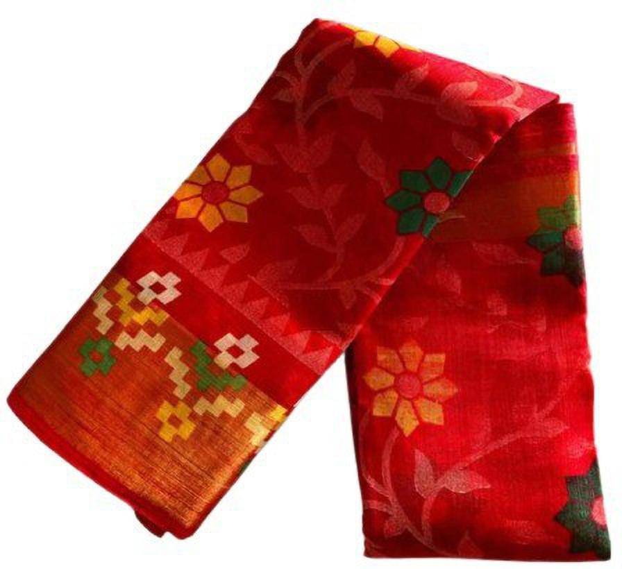    			Suali Cotton Printed Saree With Unstitched Blouse Piece ( Red )