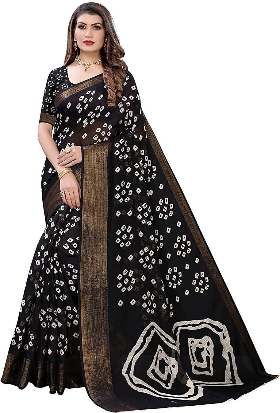 Suali Cotton Silk Printed Saree With Unstitched Blouse Piece ( Black ) Suali Cotton Silk Printed Saree With Unstitched Blouse Piece ( Black )