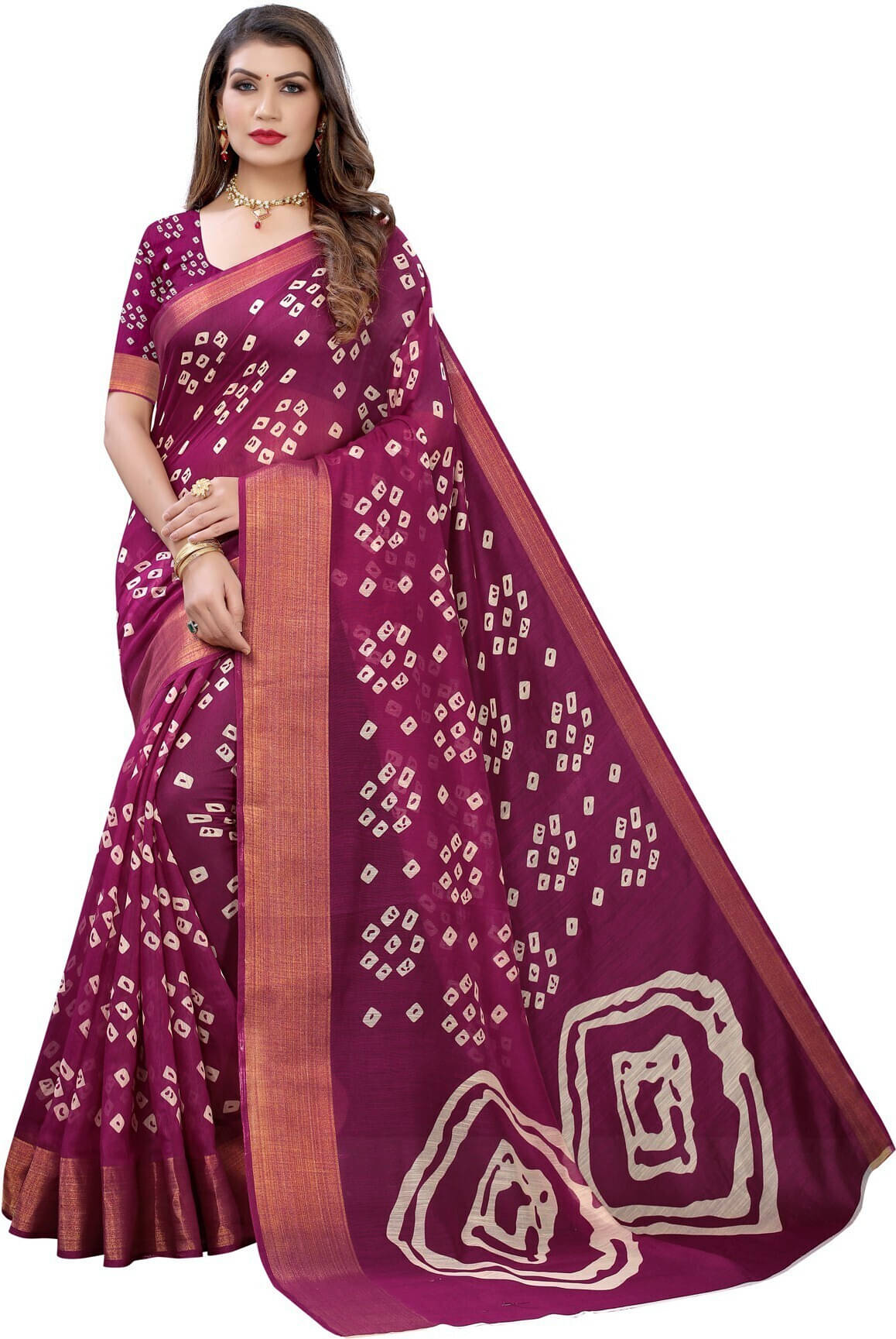     			Suali Cotton Silk Printed Saree With Unstitched Blouse Piece ( Purple )