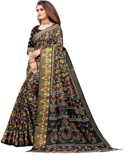     			Suali Cotton Silk Printed Saree With Unstitched Blouse Piece ( Black )