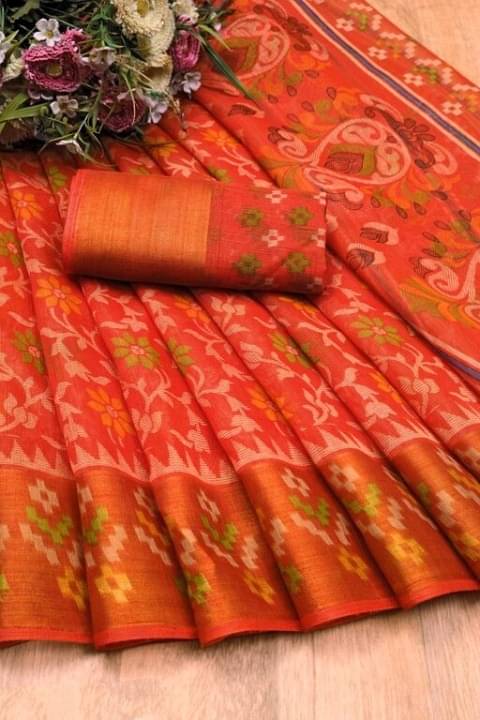 Suali Cotton Silk Printed Saree With Unstitched Blouse Piece ( Orange ) Suali Cotton Silk Printed Saree With Unstitched Blouse Piece ( Orange )
