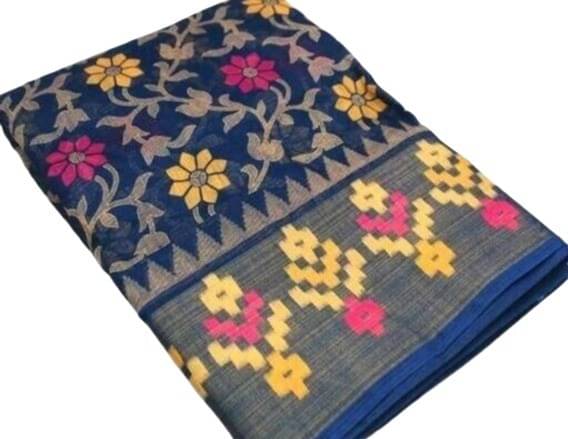     			Suali Cotton Silk Printed Saree With Unstitched Blouse Piece ( Blue )