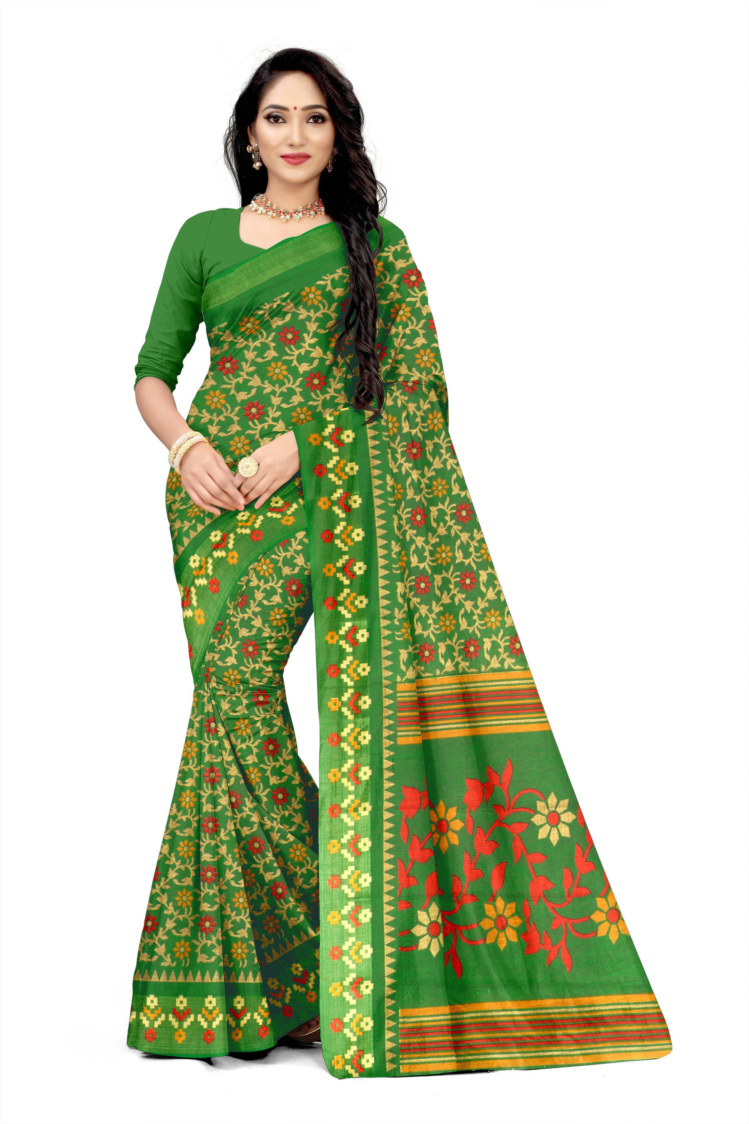 Suali Cotton Silk Printed Saree With Unstitched Blouse Piece ( Green ) Suali Cotton Silk Printed Saree With Unstitched Blouse Piece ( Green )