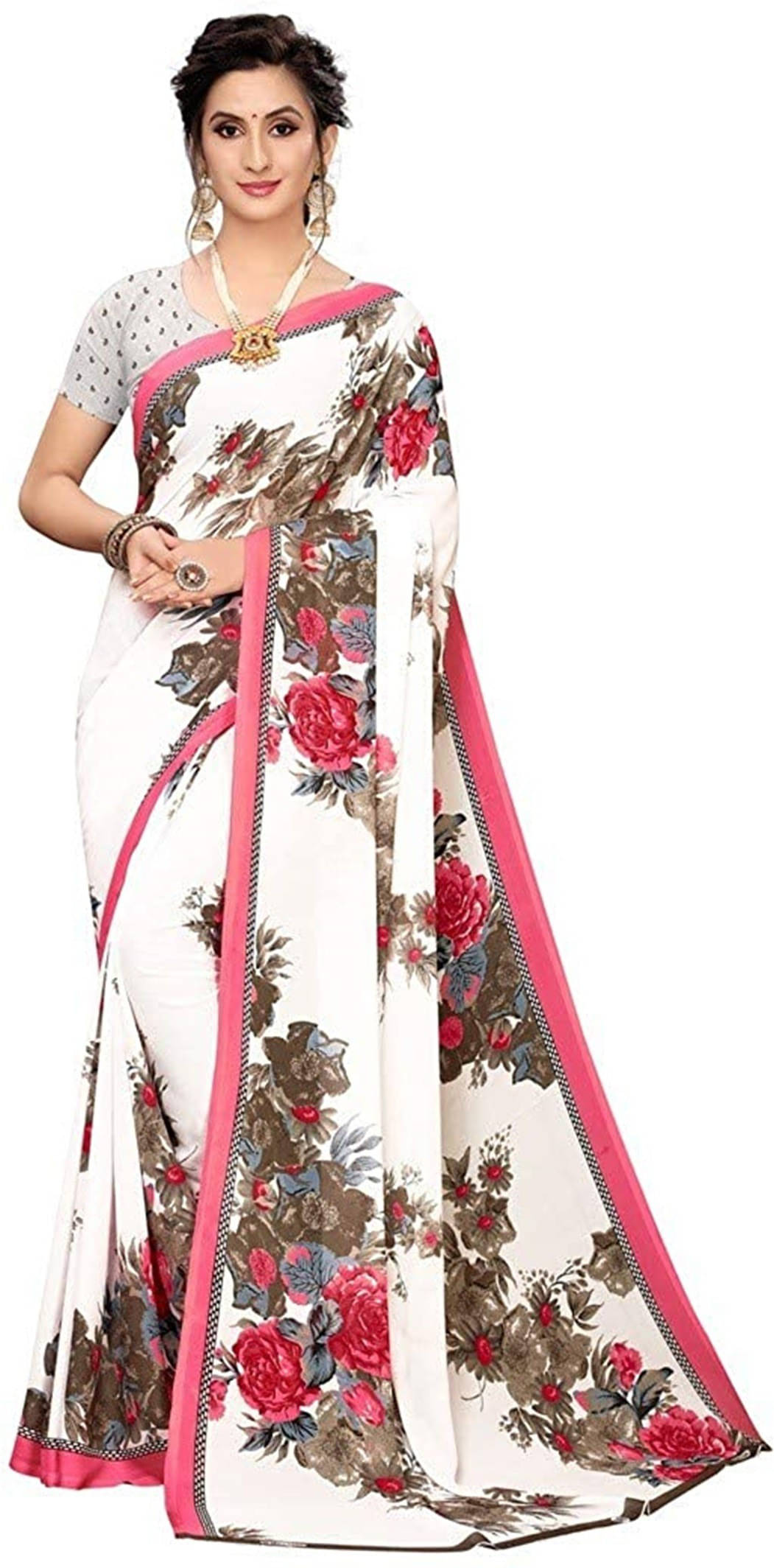 Suali Cotton Silk Printed Saree With Unstitched Blouse Piece ( White ) Suali Cotton Silk Printed Saree With Unstitched Blouse Piece ( White )