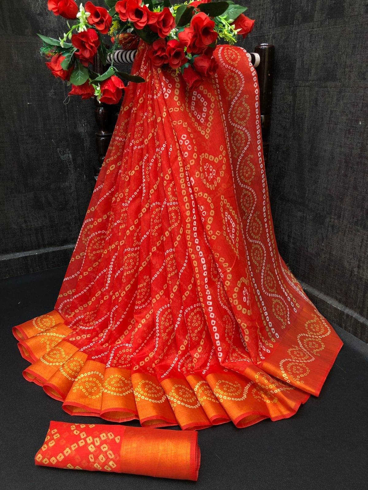 Suali Cotton Silk Printed Saree With Unstitched Blouse Piece ( Red ) Suali Cotton Silk Printed Saree With Unstitched Blouse Piece ( Red )