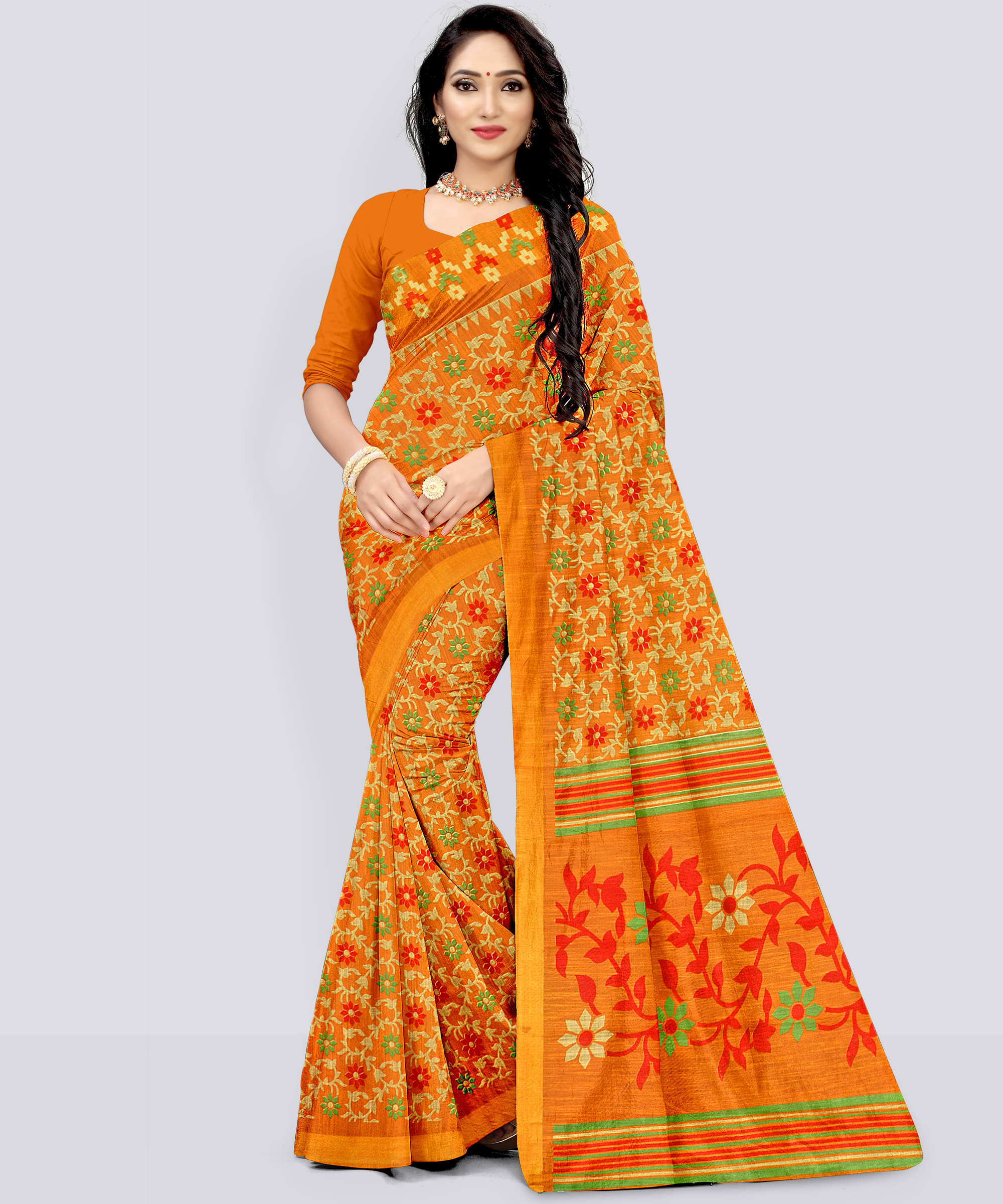     			Suali Cotton Silk Printed Saree With Unstitched Blouse Piece ( Yellow )