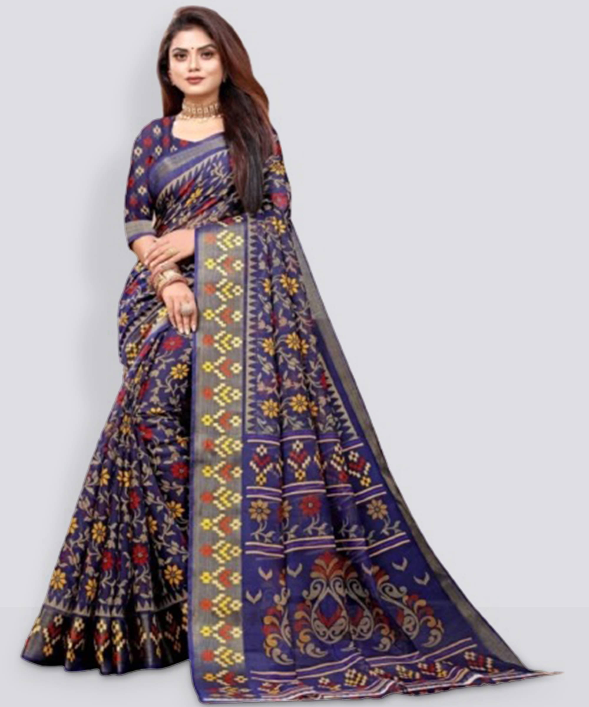 Suali Cotton Silk Printed Saree With Unstitched Blouse Piece ( Blue ) Suali Cotton Silk Printed Saree With Unstitched Blouse Piece ( Blue )