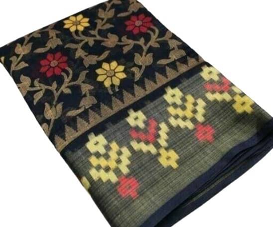    			Suali Cotton Silk Printed Saree With Unstitched Blouse Piece ( Black )