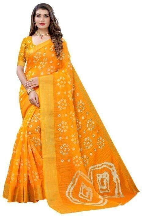     			Suali Cotton Silk Printed Saree With Unstitched Blouse Piece ( Yellow )