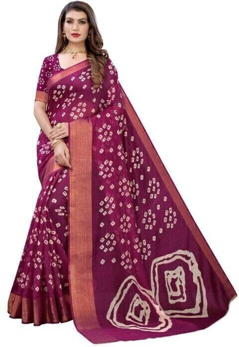     			Suali Cotton Silk Printed Saree With Unstitched Blouse Piece ( Purple )