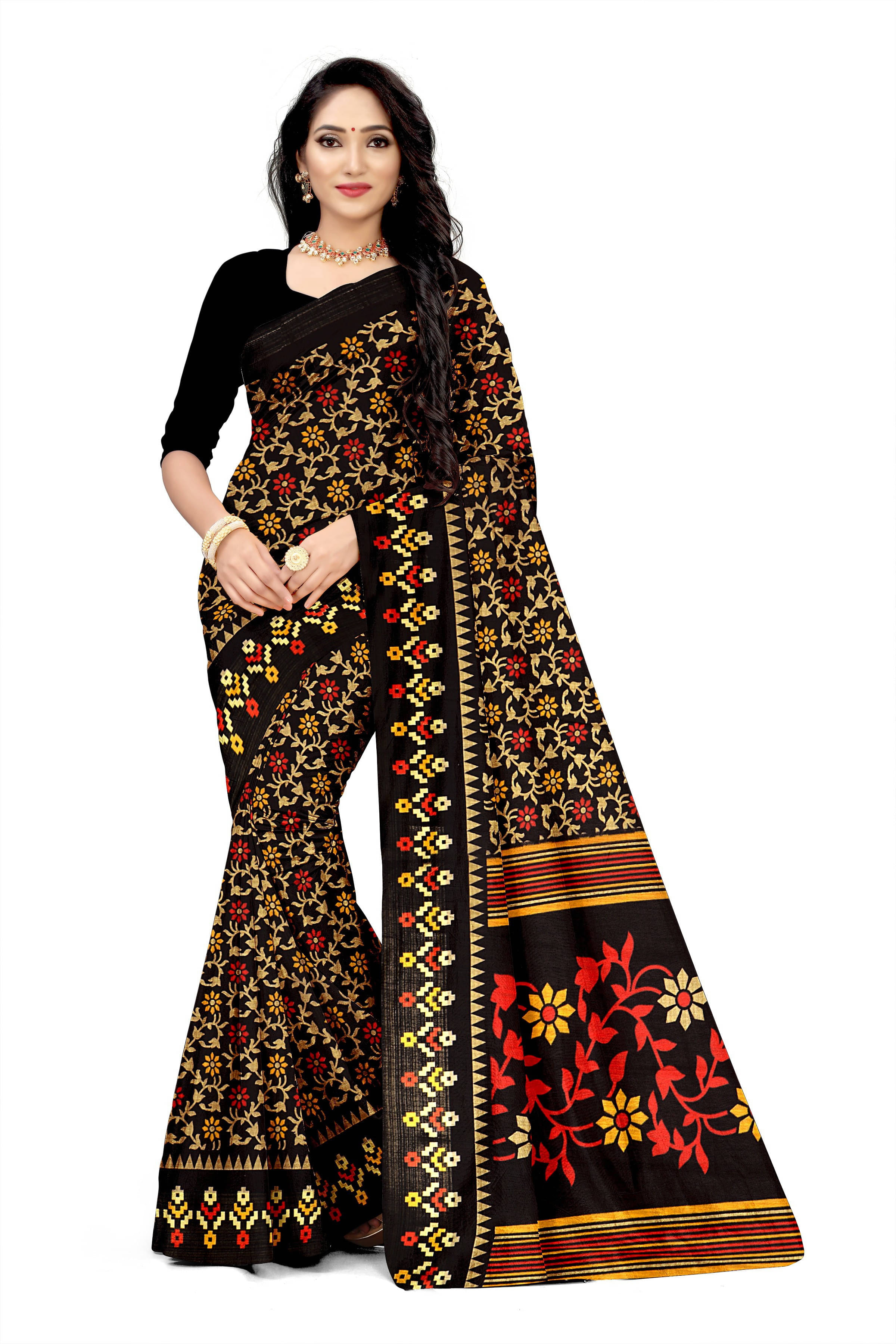     			Suali Cotton Silk Solid Saree With Unstitched Blouse Piece ( Black )