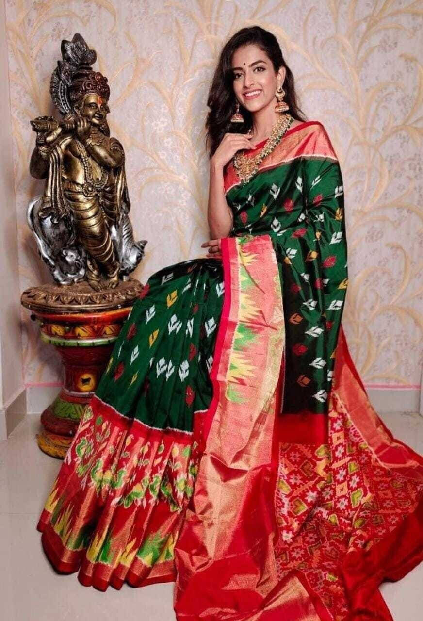     			Suali Crepe Printed Saree With Unstitched Blouse Piece ( Green )