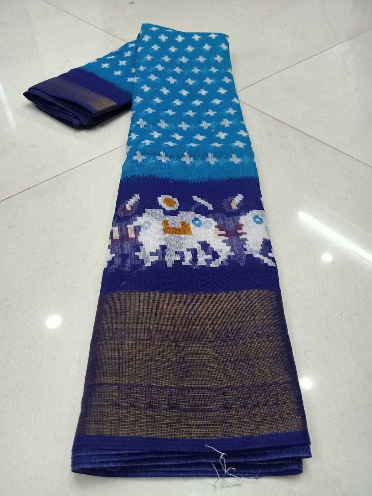 Suali Crepe Printed Saree With Unstitched Blouse Piece ( Blue ) Suali Crepe Printed Saree With Unstitched Blouse Piece ( Blue )