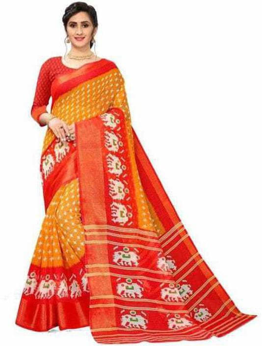 Suali Crepe Printed Saree With Unstitched Blouse Piece ( Red ) Suali Crepe Printed Saree With Unstitched Blouse Piece ( Red )