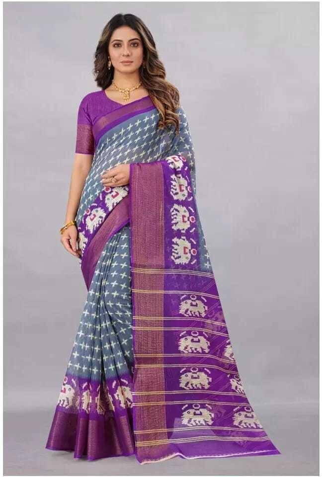 Suali Crepe Printed Saree With Unstitched Blouse Piece ( Purple ) Suali Crepe Printed Saree With Unstitched Blouse Piece ( Purple )