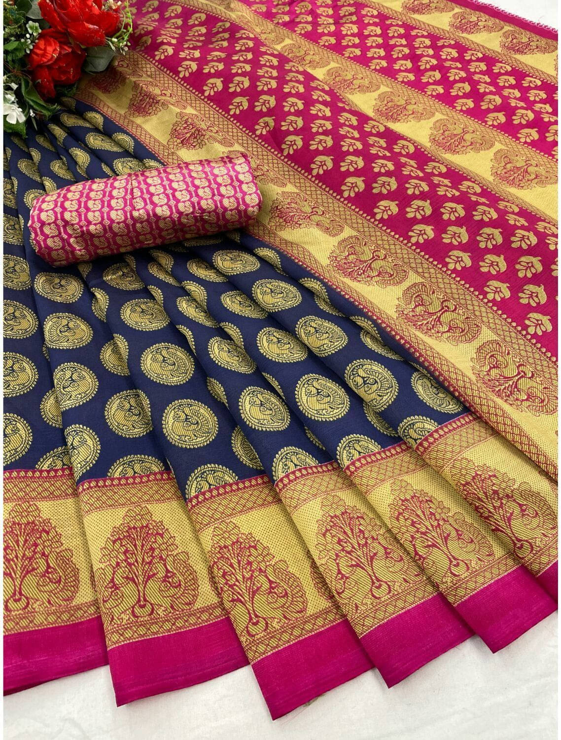     			Suali Georgette Applique Saree With Unstitched Blouse Piece ( Blue )