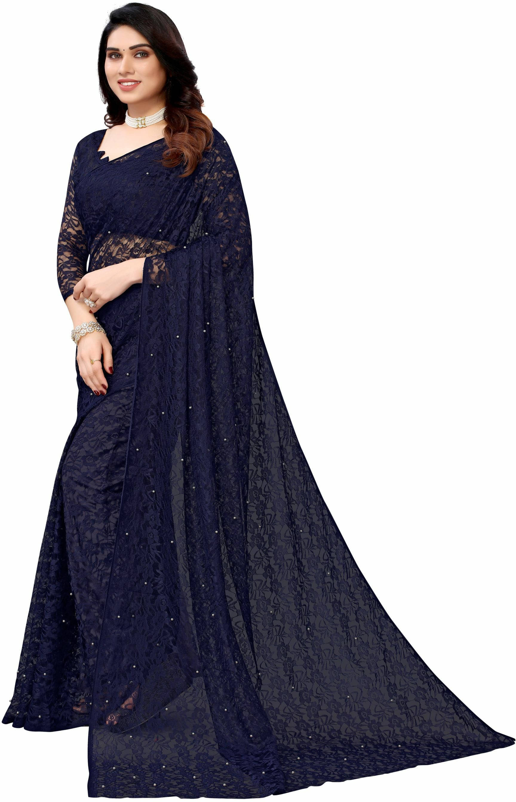 Suali Georgette Embellished Saree With Unstitched Blouse Piece ( Blue ) Suali Georgette Embellished Saree With Unstitched Blouse Piece ( Blue )