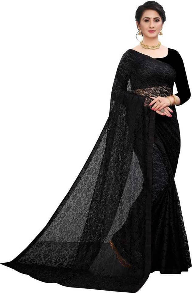 Suali Georgette Embroidered Saree With Unstitched Blouse Piece ( Black ) Suali Georgette Embroidered Saree With Unstitched Blouse Piece ( Black )