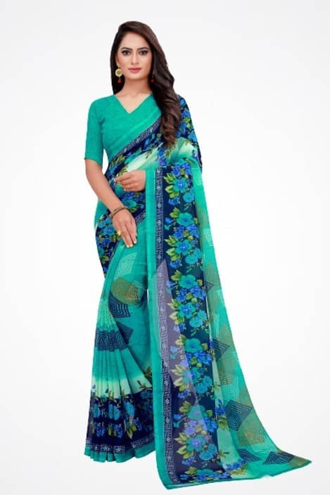 Suali Georgette Printed Saree With Unstitched Blouse Piece ( Green ) Suali Georgette Printed Saree With Unstitched Blouse Piece ( Green )