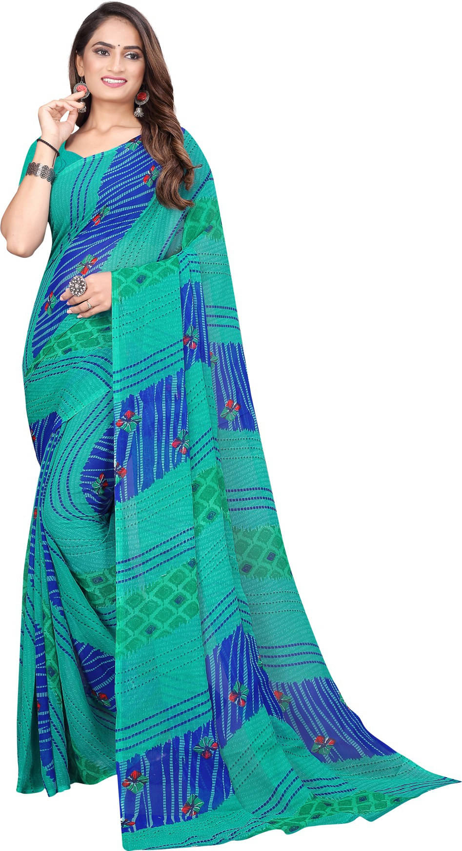 Suali Georgette Printed Saree With Unstitched Blouse Piece ( Green ) Suali Georgette Printed Saree With Unstitched Blouse Piece ( Green )