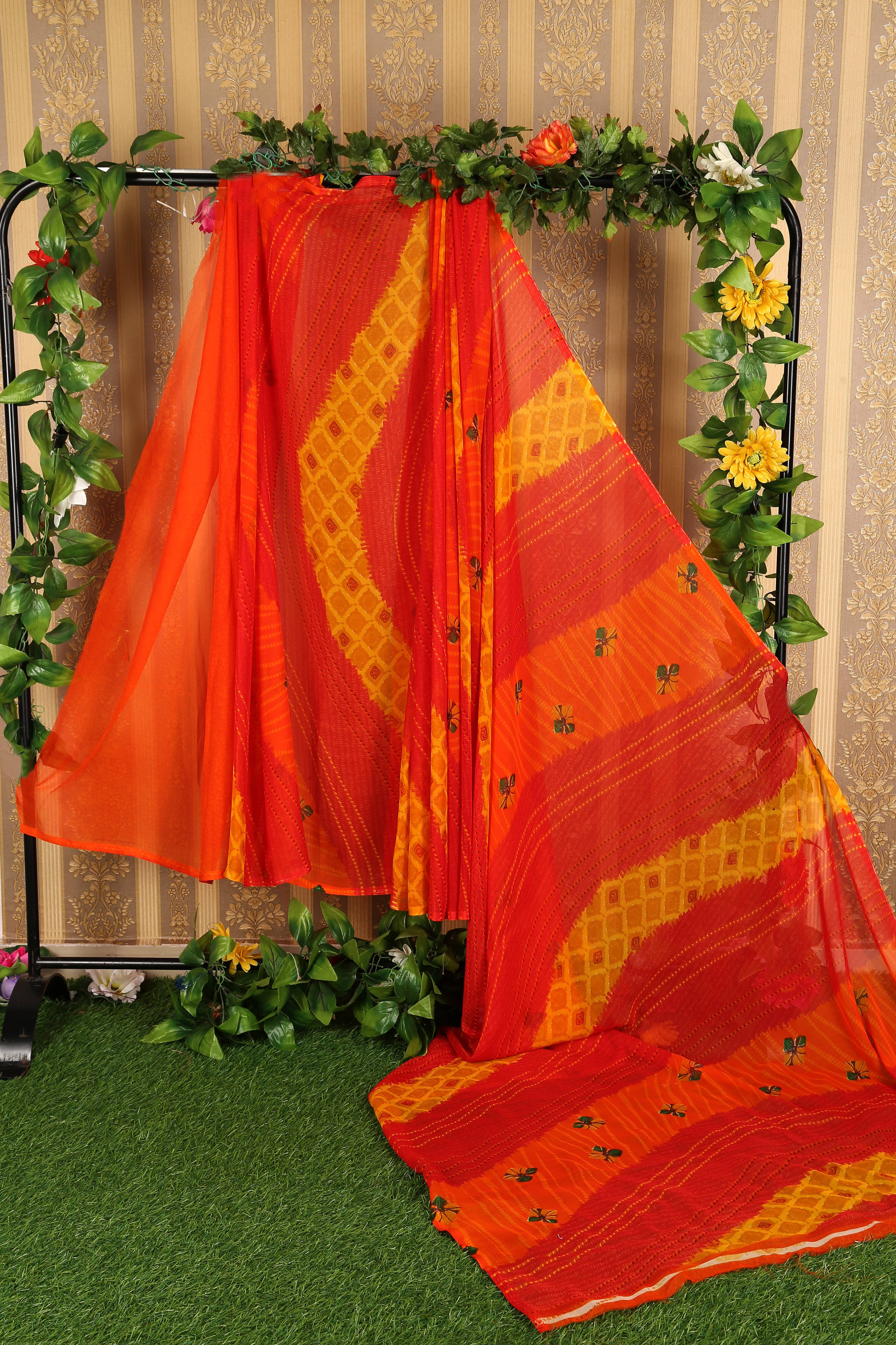 Suali Georgette Printed Saree With Unstitched Blouse Piece ( Red ) Suali Georgette Printed Saree With Unstitched Blouse Piece ( Red )