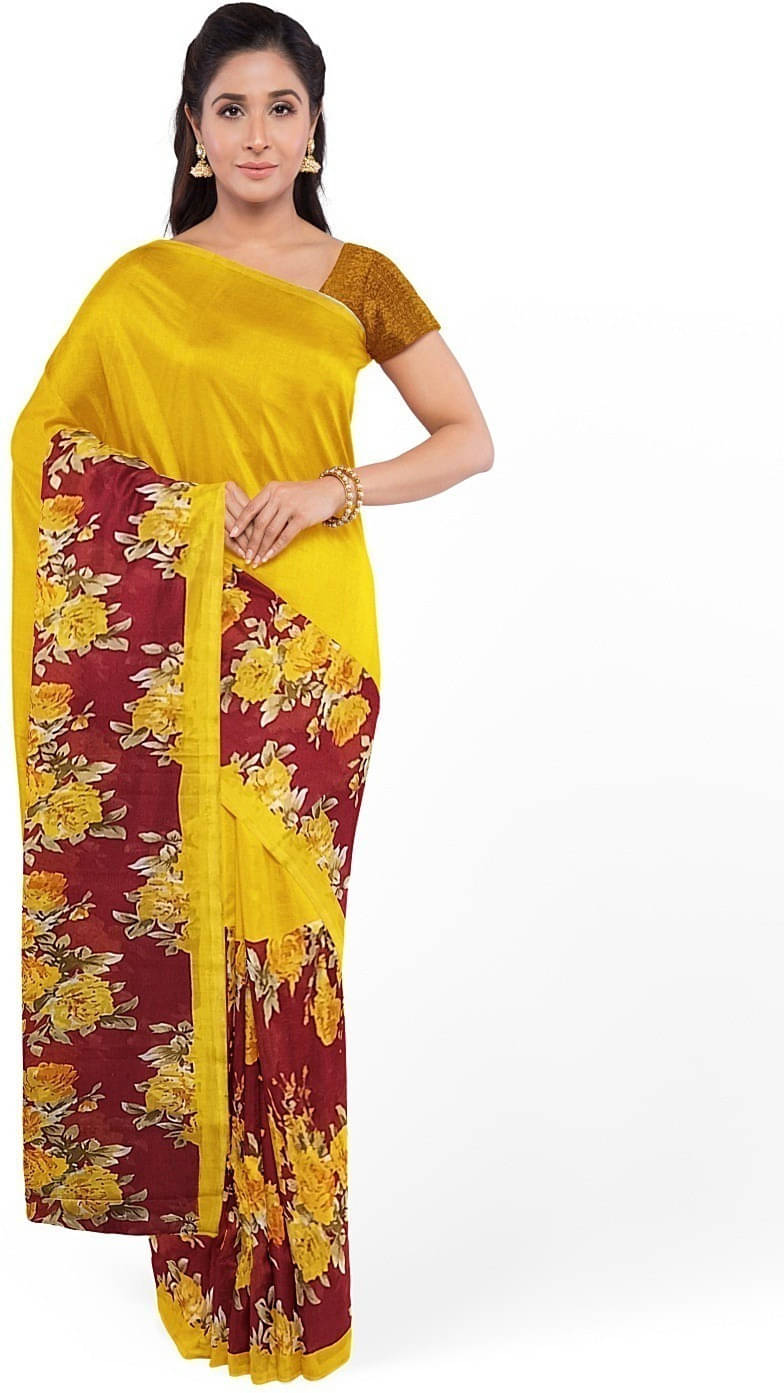 Suali Georgette Printed Saree With Unstitched Blouse Piece ( Yellow ) Suali Georgette Printed Saree With Unstitched Blouse Piece ( Yellow )