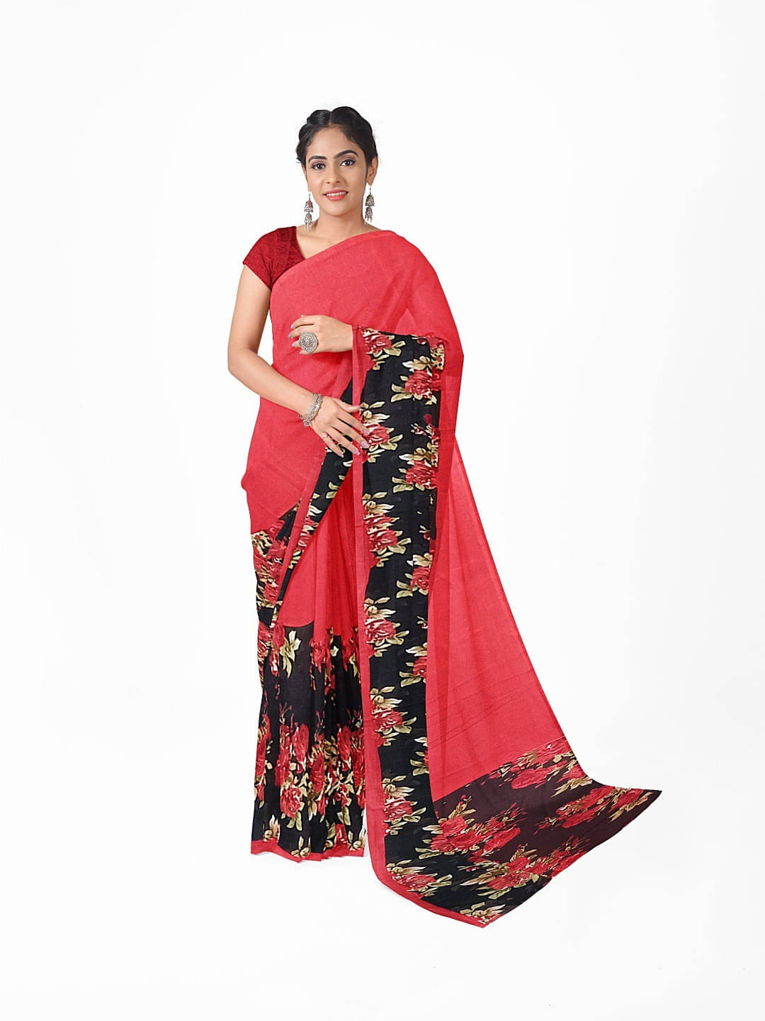     			Suali Georgette Printed Saree With Unstitched Blouse Piece ( Red )
