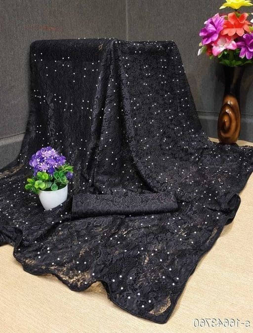     			Suali Georgette Printed Saree With Unstitched Blouse Piece ( Black )