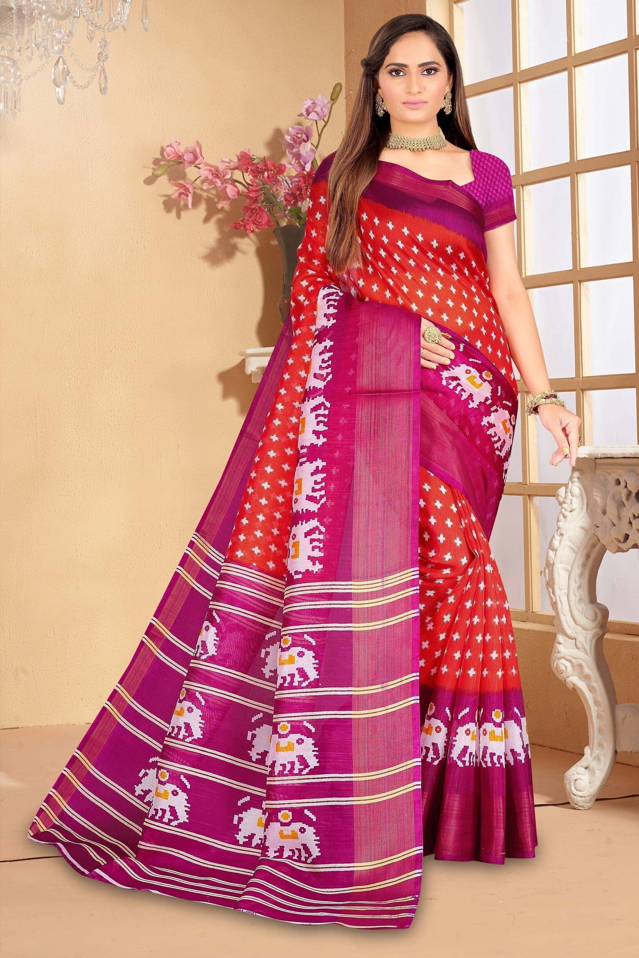 Suali Georgette Printed Saree With Unstitched Blouse Piece ( Purple ) Suali Georgette Printed Saree With Unstitched Blouse Piece ( Purple )