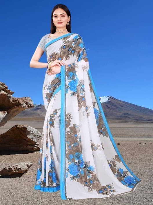     			Suali Georgette Printed Saree With Unstitched Blouse Piece ( Multicolor )