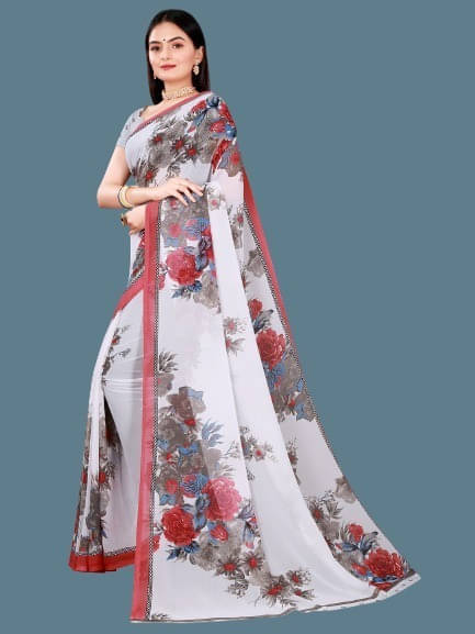 Suali Georgette Printed Saree With Unstitched Blouse Piece ( Red ) Suali Georgette Printed Saree With Unstitched Blouse Piece ( Red )