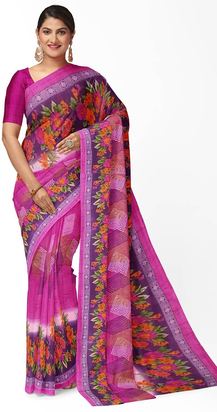     			Suali Georgette Printed Saree With Unstitched Blouse Piece ( Pink )