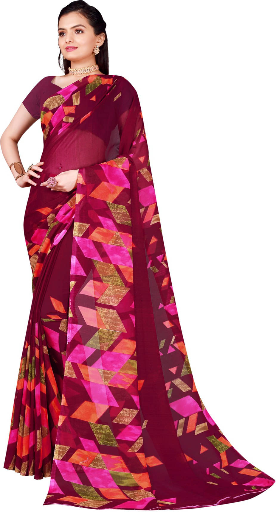 Suali Georgette Printed Saree With Unstitched Blouse Piece ( Purple ) Suali Georgette Printed Saree With Unstitched Blouse Piece ( Purple )