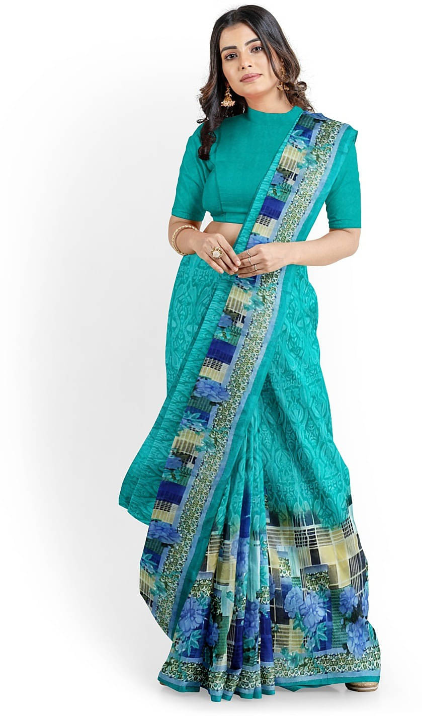 Suali Georgette Printed Saree With Unstitched Blouse Piece ( Green ) Suali Georgette Printed Saree With Unstitched Blouse Piece ( Green )