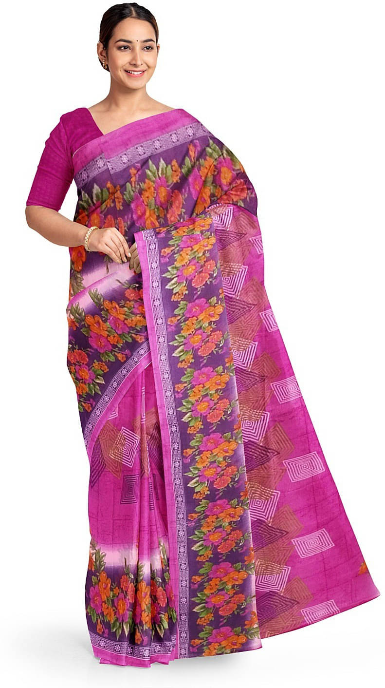     			Suali Georgette Printed Saree With Unstitched Blouse Piece ( Pink )